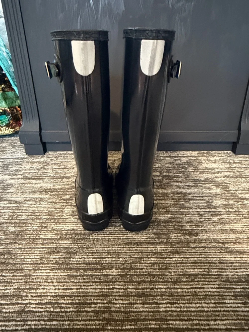 Hunter Original Kids Tall Black Gloss Boots Size 1 Boy 2 Girl